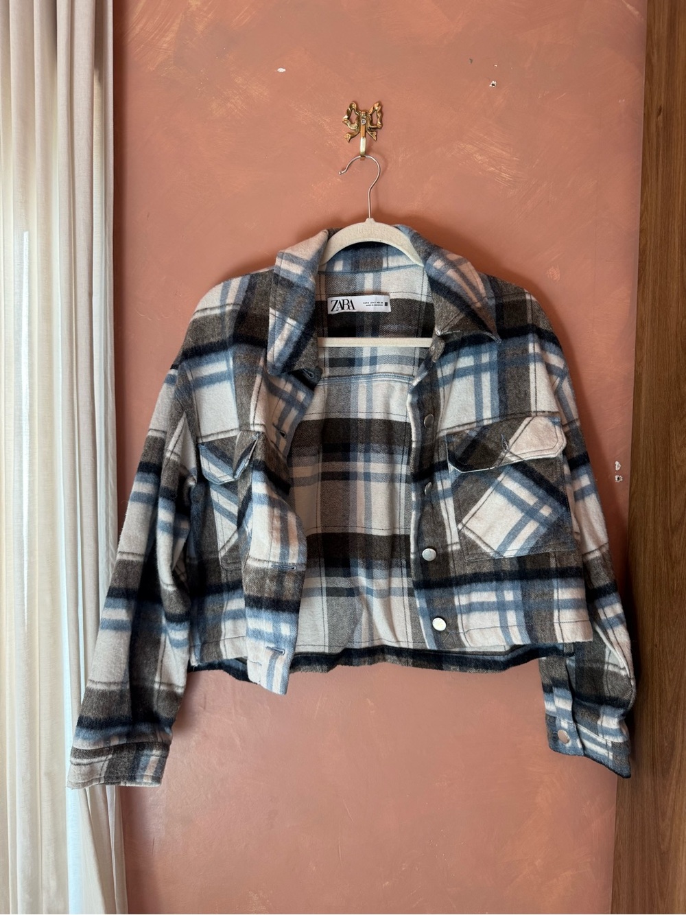 Zara Plaid Shacket in Blue, Black, white